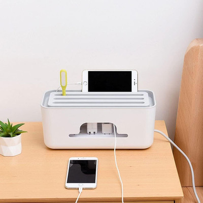 IMPRONOW 1 Compartments plastic Cable Management Box - Power Strip Cords, Surge Protector Hiding Cover Organizer(White)