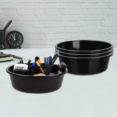 KUBER INDUSTRIES 4 Compartments Plastic Desk Organizer(Black)