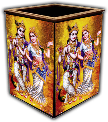 pnf 1 Compartments wooden Colourful Wooden Pen Stand with photo of Radha Krishna -11651(Multicolor)