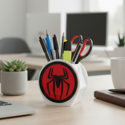 BYSUN 1 Compartments Acrylic spiderman pen stand for Office & Study Table(White, Red)