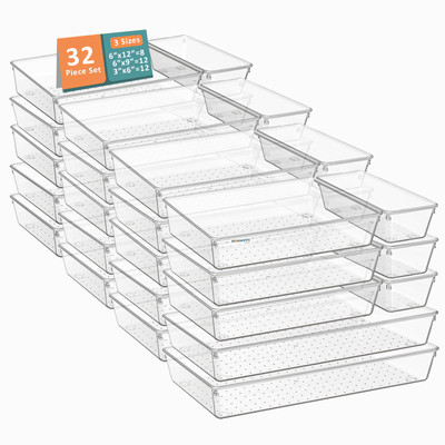 HOMESTIC by Kuber Industries 32 Compartments Plastic Drawer Organizers(Transparent)