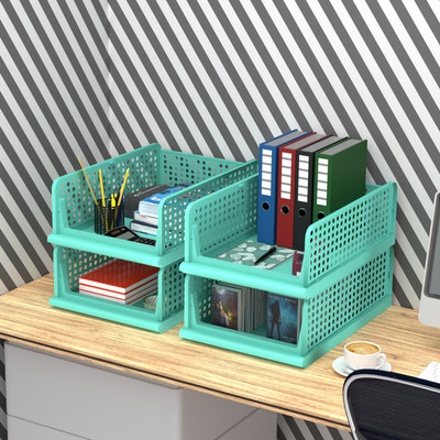 KUBER INDUSTRIES 4 Compartments Plastic Desk Organizers(Pista Green)