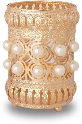 NESTIC 1 Compartments Metal Cosmetics Makeup Brushes Holder Holder(Golden, White)