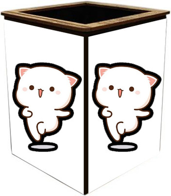 Ser Ak 1 Compartments Wood Pen Stand(White)