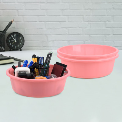 KUBER INDUSTRIES 3 Compartments Plastic Desk Organizer(Light Pink)