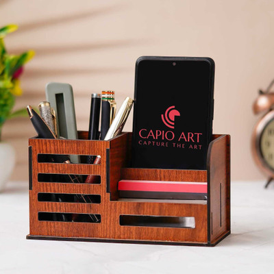 CAPIO ART 3 Compartments WOOD Pen Stand(Beige)