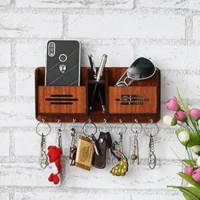 OUTSET 3 Compartments WOOD Multipurpose Key Holder(Brown)