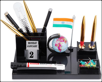 PANKU 6 Compartments Cast Acrlic desk organiser(Smoke Black)