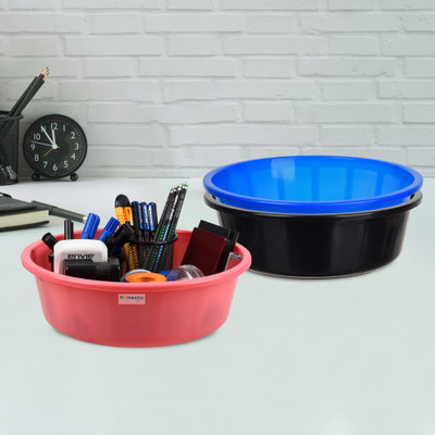 HOMESTIC by Kuber Industries 3 Compartments Plastic Desk Organizer(Black & Blue & Pink)