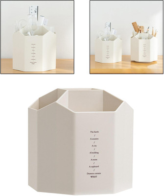 CHAHITU 5 Compartments Plastic Pen Stand for Study Table(White)