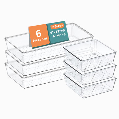 KUBER INDUSTRIES 6 Compartments Plastic Drawer Organizers(Transparent)