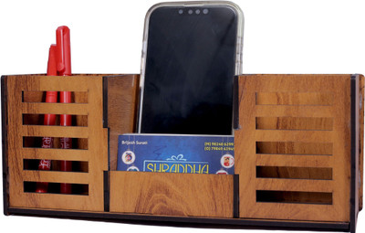 Shraddha Gift Art 3 Compartments Wooden Card Holder(Brown)