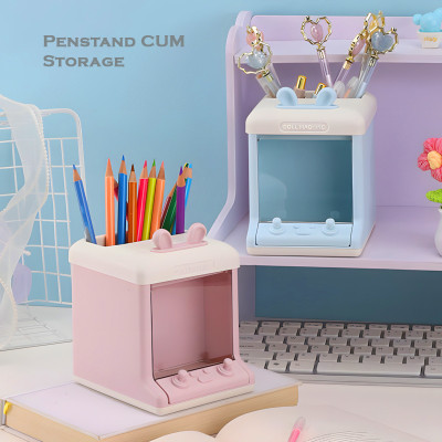 poksi 2 Compartments Plastic Pen Stand(Multicolor)