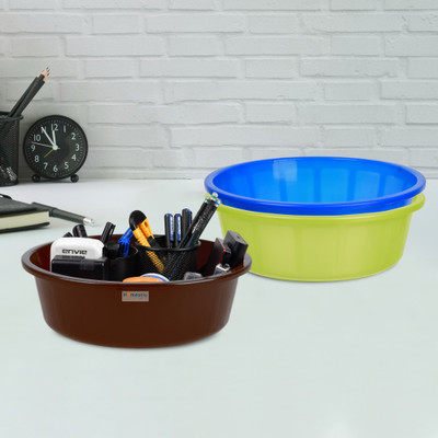 HOMESTIC by Kuber Industries 3 Compartments Plastic Desk Organizer(Green & Blue & Brown)