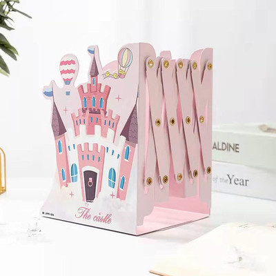 TUHI 3 Compartments Steel Expandable Desktop Bookend Stand Holder Adjustable Book Rack(Pink)