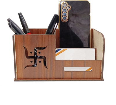 PictoWorld 3 Compartments Wooden Pen stand(Multicolor)