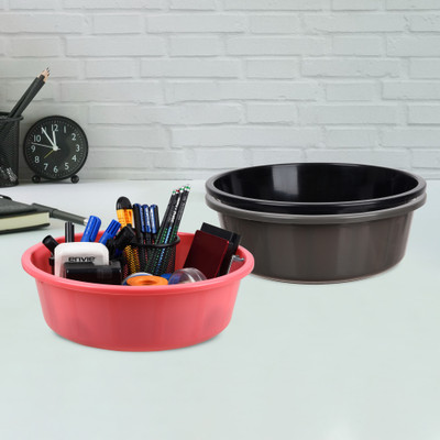 KUBER INDUSTRIES 3 Compartments Plastic Desk Organizer(Gray & Black & Pink)