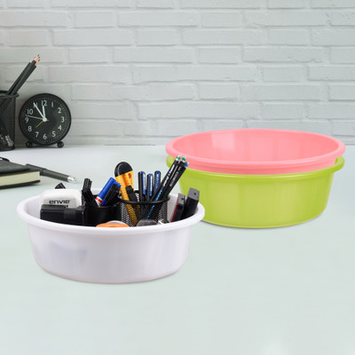 KUBER INDUSTRIES 3 Compartments Plastic Desk Organizer(Green & Light Pink & White)