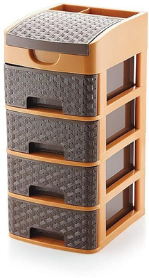 ecosustain mart 4 Compartments Plastic Multi purpose Plastic 4 layers Table Desk Mini Drawer Organizer Rack Pack of 1(Brown)