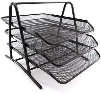 WOLBLIX 3 Compartments Metal File Tray Documents/Files/Papers/Letters/Folders Holder(Black)