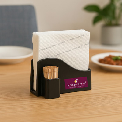 KITCHFREND 2 Compartments Plastic Tissue+ToothPick Holder(Black)