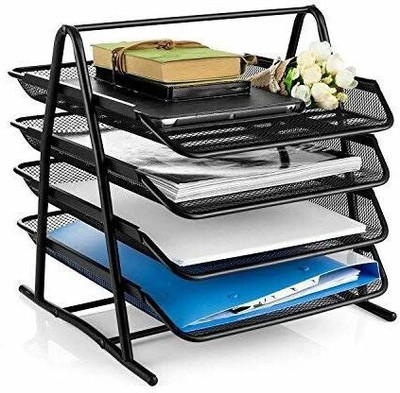 Easydex 4 Compartments Metal 4-Tier File Document Letter Paper Tray(Black)
