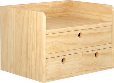 GOSHU 3 Compartments Bamboo Desk Organizer with Drawers | Multi-Purpose Wooden Tabletop Storage Box(Natural)