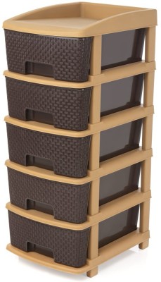 ELIGHTWAY MART 5 Compartments Plastic Desk organizer drawer(Brown)