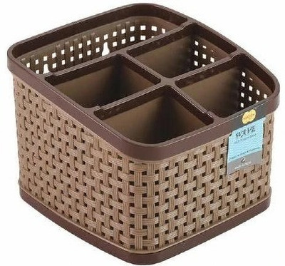 JAI SHRI 5 Compartments Plastic Pen stand(Brown)