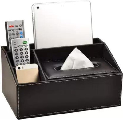 BANISTROKES 3 Compartments Faux Leather, Leather Storage Box Compartment(Black)