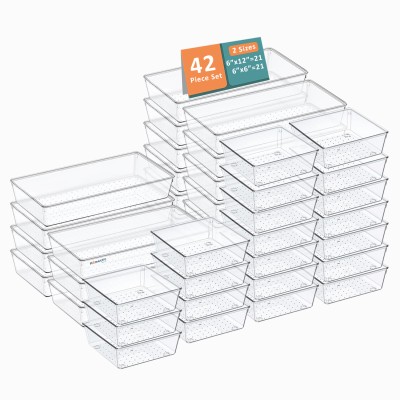 HOMESTIC 42 Compartments Plastic Drawer Organizers(Transparent)