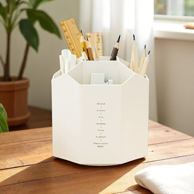 Nijanand 5 Compartments PLASTIC DESK ORGENIZER(White)