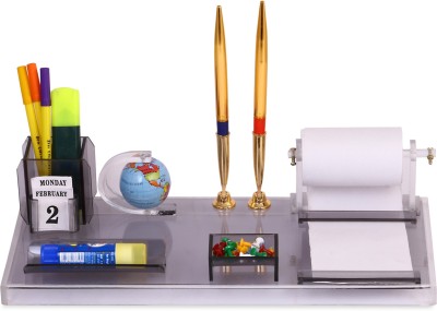RASPER Executive 3 Compartments Office Use Acrylic Stationery Organizer Multipurpose Desk Planner Multipurpose Pen Stand(Smoke-Black)