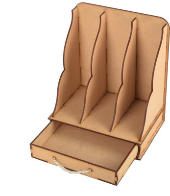 HOSTK 4 Compartments MDF FILE HOLDER, DESK ORGANIZER(Brown)
