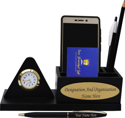 Savri 3 Compartments wooden Desk Organizer(Black)