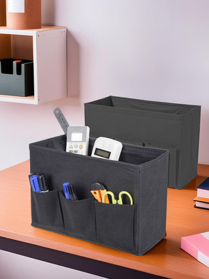 KUBER INDUSTRIES 2 Compartments Non-Woven Desk Organizer(Black)