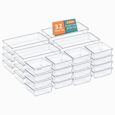 HOMESTIC by Kuber Industries 32 Compartments Plastic Drawer Organizers(Transparent)