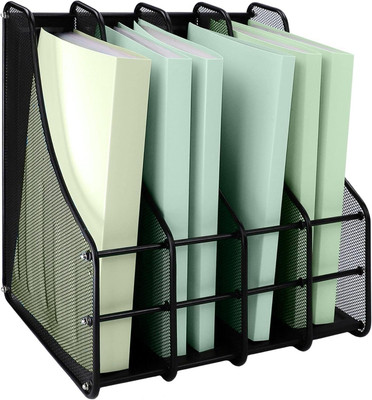 Pepplos 4 Compartments Metal File Racks(Black)