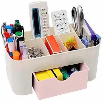 Nexvox 7 Compartments Plastic Desk Organizer Cosmetic Makeup Storage Holder Organizer Drawer Box(Pink)
