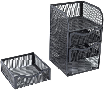 ZOLYPY 3 Compartments Metal Letter Tray Organizer W/Sliding Drawer Metal 3-Tier for Folders Letter Bills(Black)