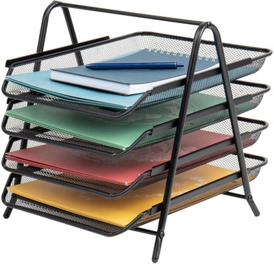 SKYBUCKET 4 Compartments Metal File Rack(Black)