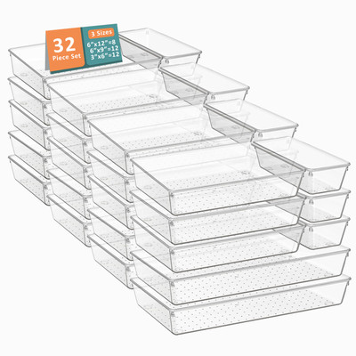 KUBER INDUSTRIES 32 Compartments Plastic Drawer Organizers(Transparent)