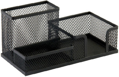FLYNGO 3 Compartments metal desk storage organizer(Black)