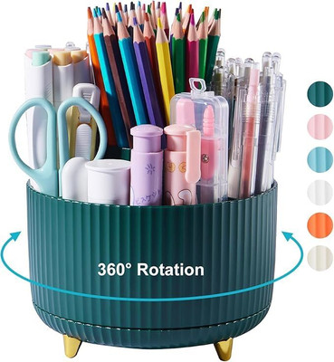 CountryLink 5 Compartments PVC Plastics 360° Rotating Makeup & Stationery Organizer – Multi-Purpose Plastic Holder(Green)