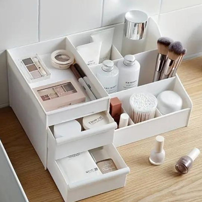 Charmpeak 7 Compartments Plastic Drawer Stationery and Cosmetic Makeup Drawer Organizer Box(White)