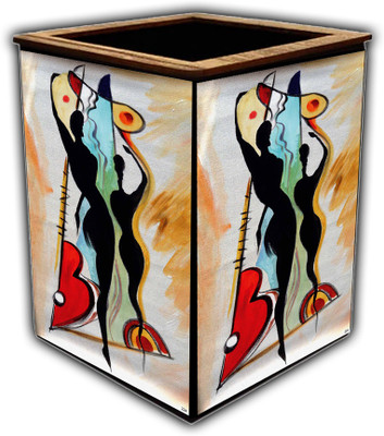 pnf 1 Compartments wooden Poster N frames Colourful Wooden Pen Stand with photo of Abstract Art -224(Multicolor)