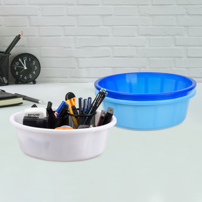 KUBER INDUSTRIES 3 Compartments Plastic Desk Organizer(Sky Blue & Blue & White)