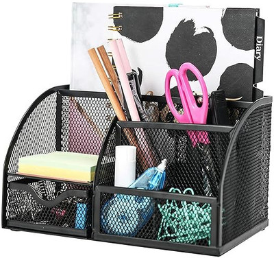 MMTSWorld 7 Compartments Metal Mesh File Holder(Black)