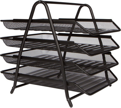 OnisHome 4 Compartments Mesh Metal File Organizer(Black)