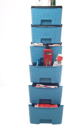 Ramadhani 6 Compartments Plastic Multi-Functional Storage Drawer Cabinet Storage Organizer with Drawers(Blue)